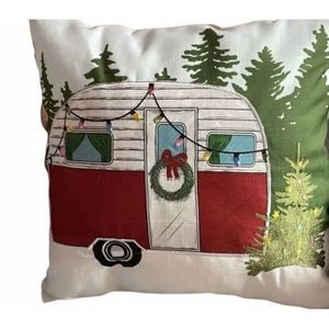 Arlee Home Fashions Camper Van & String Lights Christmas Pillow,Red/White,18X18